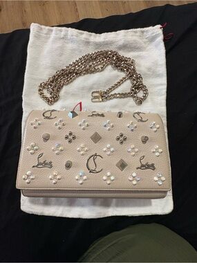 Christian Louboutin Taupe Embellished Leather Chain Crossbody Bag